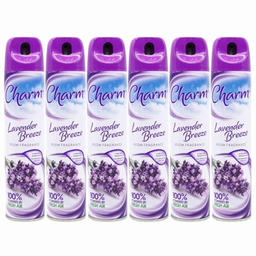 Charm Lavender Breeze Air Freshener Spray 240ml x 6 – Long Lasting Odour Eliminator, Relaxing Floral Scent for Home & Bathroom Room Freshenerwith Welari Thank You Card | (6 Pack)