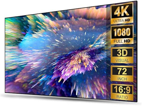 Générique Écran de Projection 72/80/84 Pouces, Cadre Fixe 4K Ultra HD 16:9 à Fixation Murale pour Projecteurs Longue Focale et Ultra Courte Focale(72in)