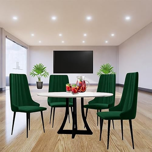 Agritrade AK ORION 03 100 Modern Set Table with Upholstered Chairs Quilted Velvet White Black and Dark Green