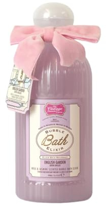 Vintage Cosmetic Bubble Bath Elixir – English Garden 490ml – Rose & Jasmine Scent, Luxurious Floral Bubble Bath, Relaxing Bath Soak, Romantic Fragrance