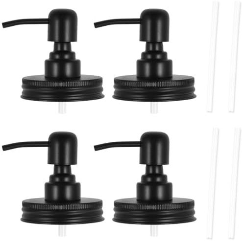 4Pcs Mason Jar Soap Dispenser Lids with Pumps, 304 Stainless Steel Lotion Dispenser Lids, Leakproof Rustproof Hand Soap Pump Lid for Mason Jars(Black)