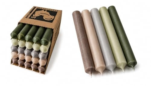 Stabkerzen Set 25 Stück – 18 cm lang – durchgefärbt & tropffrei – Ø 2,2 cm – Made in Germany – Premium Kerzenmix Taupe, Grau, Braun, Salbeigrün & Olivgrün – Brenndauer ca. 8 Std (Set 21)