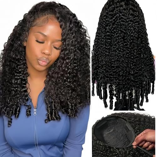 Perruque Cheveux Humains Birmane Curly Human Hair Half Wig Demi-tête 18Inch | Burmese Bouclée Bresilienne Sans Colle 3 IN 1 Drawstring Seamless Clip Ins Flip Over with Spiral Curly Ends Naturel Noir