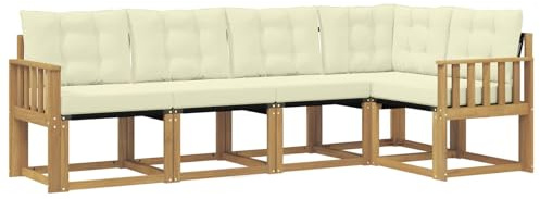 vidaXL Outdoor-Sofagarnitur mit Kissen 5 pcs Weiß und Creme, Moderne Garten-Sofaset, wetterfestes Möbel, Bequeme Liege, stilvolles Outdoor-Sitzen für Entspannung