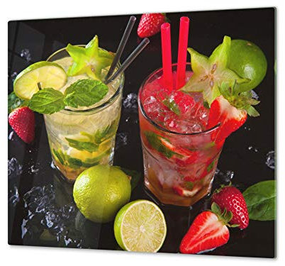 Tabla de cocina de vidrio templado - Tabla de cortar de cristal resistente – Cubre Vitro Decorativo – UNA PIEZA (60 x 52 cm) o DOS PIEZAS (30 x 52 cm); D07 Frutas y verduras: Frutas 20