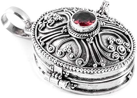 Windalf 925 Sterlingsilber Medaillon Damen – Ovaler Anhänger mit Geheimfach | Vintage Schmuck, Ornament, Roter Stein, Kette zum Öffnen