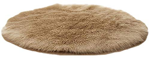 Hochflor Shaggy Rund Teppich Carpet Wohnzimmer Faux Lammfell Schaffell Teppich,Khaki,Durchmesser 50CM