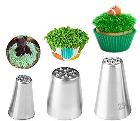 Kuchendekorations-Spitzen, 3-teiliges Set mit Grastüllen, Edelstahl, Spritztüllen für Kuchendekoration, Gebäck, Fondant, Werkzeuge