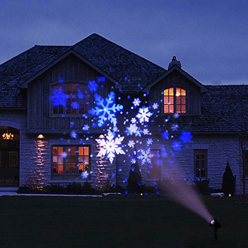 EAMBRITE Projecteur Flocon de neige - Lumière LED blanc/bleu - Rotative chute de neige - Projection de paysage - Éclairage décoratif de Noël avec minuterie pour anniversaire, mariage, fête, jardin