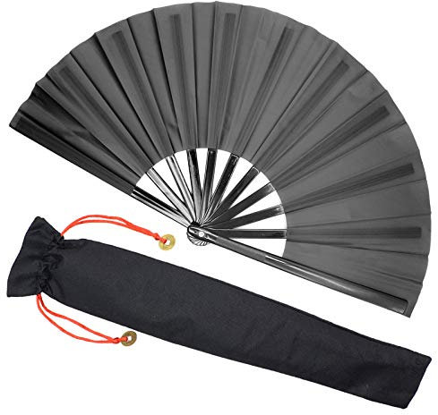 Zolee Large Rave Clack Fan for Line Dancing - Boots on The Ground Folding Hand Fan - Foldable Chinese Tai Chi Kung Fu Fan - for EDM, Music Festival, Hot Flashes, Event, Party, Dance (Black)