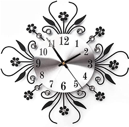 YORKING 3D Flower Wall Clock Luxury Metal Diamonds Flower Silent Clock Office House Living Room