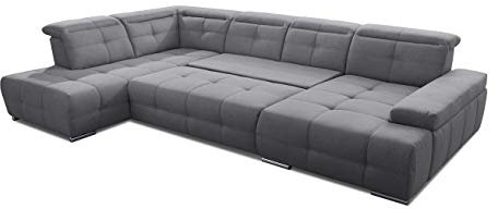 Cavadore Wohnlandschaft Mistrel mit Bettfunktion / Schlafsofa mit leichter Fleckentfernung dank Soft Clean / Geeignet für Haushalte mit Kindern, Haustieren /343 x 77 x 228 / grau