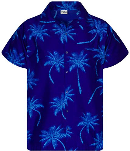 King Kameha Funky-Hawaii-Hemd, Kurzarm, Palm-Shadow, Blau-Türkis, 3XL
