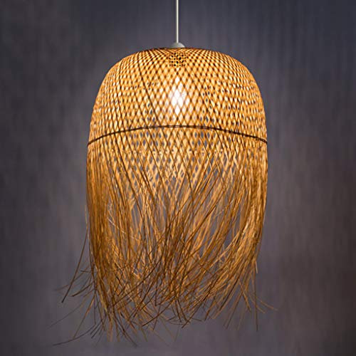 AUCF Bambus Kronleuchter Handgewebte Pendelleuchte E27 Retro Restaurant Schlafzimmer Rattan Lampenschirm Pendellampe Küche Wohnzimmer Dekorative Beleuchtung Esstischlampe,62 * 45cm