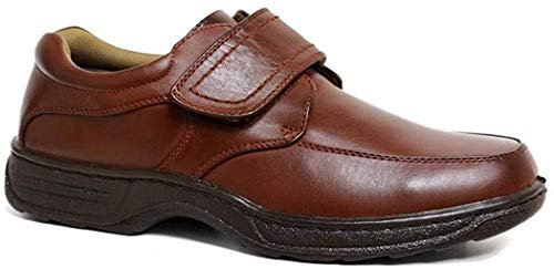 Cushion Walk Men's Leather-Lined Lightweight Formal Business Work Comfort Lace-Up, Slip-on or Touch Fastening Shoes Size 6-11 Wide Fitting (Tan. Strap, Numeric_10)