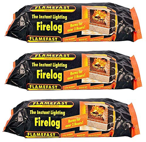 Flamefast 3 x Smokeless Firelogs Instant Lighting, Open Fire, Garden Chimineas 2hrs Burn, Environmentally Friendly