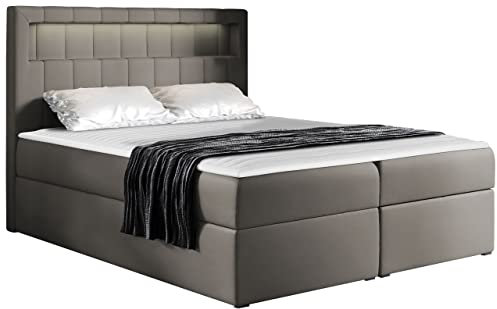 Boxspringbett Snap mit LED-Beleuchtung Doppelbett mit 2 Bettkästen Matratze + Topper Amerikanisches Continentalbett Polsterbett Farbauswahl Bett mit Kopfteil Bettgestell (Soft 029, 140 x 200 cm)
