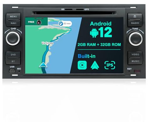 JOYX Android 12 Autoradio Passt für Ford C-Max/Focus/Fusion/Galaxy/S-Max/Transit/Mondeo - Rückfahrkamera KOSTENLOS - 2G+32G - 2 Din 7 Zoll - Support 4G WiFi DAB Bluetooth5.0 Carplay Mirrorlink