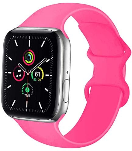 Lerxiuer Watch Strap 38mm 42mm 40mm 44mm 41mm 45mm Soft Silicone Band Replacement Wrist Strap Compatible with Apple Watch Series 7 6 SE Series 5 4 3 2,Pink 42/44/45mm-M/L