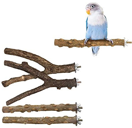 4 Stück Vogel Spielzeug Sitzstangen Set, Sittich Ständer Spielzeug, Vogelsitzstangen Holz, Sitzstangen für Vögel, Sitzstangen für Vogelkäfige, für Graupapagei-Ara-Regenbogenlorikeets Conure Birds