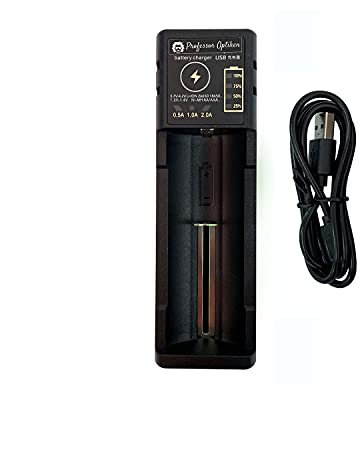 Professor Optiken universal Batterie-Ladegerät/für Lithium-Ionen (Li-Ion) und Nickel-Metall Akkus (NI-MH), 0,5-2A - 1-Fach für Fast alle Akkus geeignet (CR123, 16340, 18650, AA, AAA) | Yonii Q1 Plus