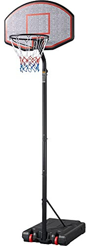Yaheetech Panier de Basket Adulte Hauteur Réglable 304-353 cm Panier de Basketball Mural sur Pied avec Poteau Panneau Rouge