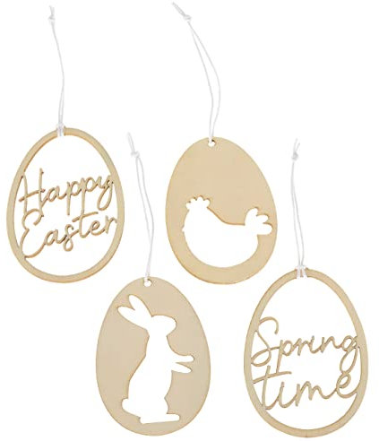 Papierdrachen 12 Osteranhänger aus Holz - Wiederverwendbare Oster Dekoration 7x7 cm - 1,8cm dick - 4 Verschiedene Designs je 3X - Letterings - Set 3