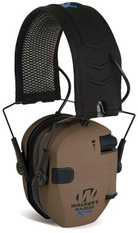 Walker's Razor Slim X-TRM - Paraorecchie elettroniche con riduzione del rumore, per migliorare il suono, con cuscinetti di raffreddamento, archetto anti-umidità e 2 batterie AAA, terra scura piatta