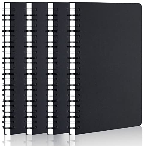 Yarotm Spiral Notizbuch A5-4PCS Liniertes Notizblock 700GSM Hardcover, 100g/m² Liniert Spiralblock A5, Ringbuch Notebook Spiralbindung 14x21cm, Büro, Tagebuch, Spiralbuch, Schwarz