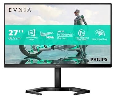 PHILIPS Evnia 27M1N3200ZA/00 Gaming Monitor, 27, IPS, 165Hz, 1ms, adaptive sync, low input lag, 2 hdmi, display port, speakers integrati, regolazioni ergonomiche, vesa