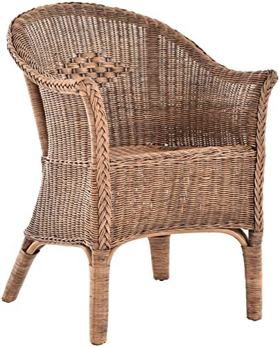 Rattan-Sessel Natur Esszimmersessel Korb-Sessel Rattansessel Rattanstuhl mit Armlehnen Flechtsessel (Vintage Braun)