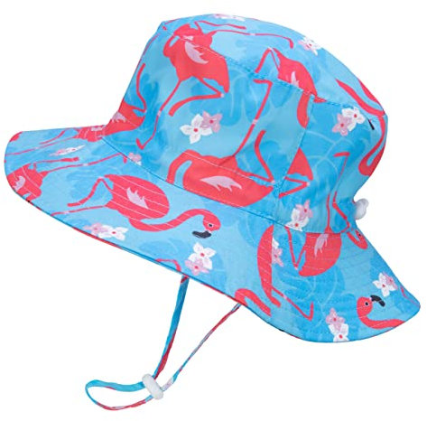 Foruhoo Mädchen Sonnenhüte UV Schutz, Baby Kinder Sommermützen Atmungsaktiver Breite Krempe mit Kordelzug (50, Flamingo)