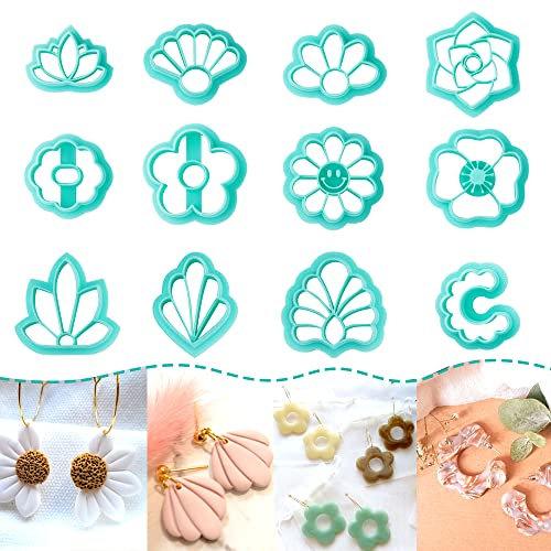 TAINSKY Lot de 12 emporte-pièces en argile polymère en forme de fleur, pour bijoux en argile polymère, pour la fabrication de bijoux en argile polymère