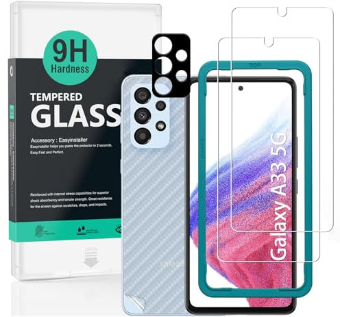 Ibywind Verre trempé pour Samsung Galaxy A33 5G 6,4,[2Pizz] avec métallique Protection objectif, Skin en fibre de carbone pour le rétro, Comprend un kit d'installation facile