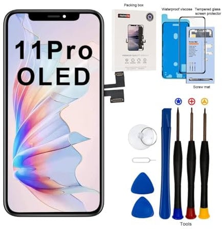 EFaith für iPhone 11 Pro Display 5,8 Ersatzbildschirm 3D Touchscreen Digitizer Assembly mit Reparaturset + Displayschutzfolie + Wasserfeste Klebstof Modelle A2160/A2217/A2215 (OLED)