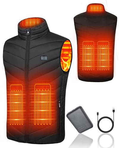 Beheizbare Weste für Herren Elektrische USB Heizwesten mit 5V 10000 mAh Akku,Winter Warme Jacke Weste für Outdoor-Aktivitäten Wandern Jagd (DE/NL/SE/PL, Alphanumerisch, XXL, Regular, Regular, Schwarz)
