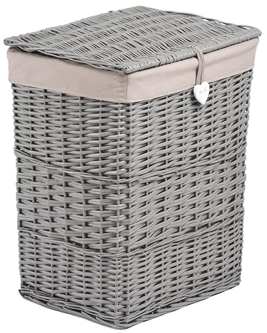 Wickerfield Small Grey Wicker Laundry Basket with Lid and Removable Lining