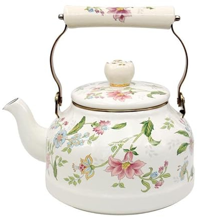 Wasserkocher Emaille Nostalgie Tee Wasserkocher 2,5 L Bauernhausstil Retro Wasserkocher Induktion Pfeifkessel Für Induktion Gasherd Holzofen Einweihung Geschenke,Weiß