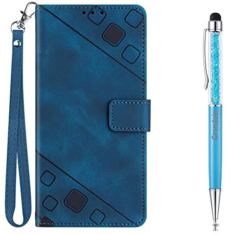 Grandoin Kompatibel mit Vivo Y17/Y15/Y12/U10/Y11/Y3 Hülle, Handyhülle Lederhülle Klappbar Handytasche Flip Case Cover Stoßfeste Klapphülle Tasche Magnet Kartenfach Standfunktion Schutzhülle (Blau)