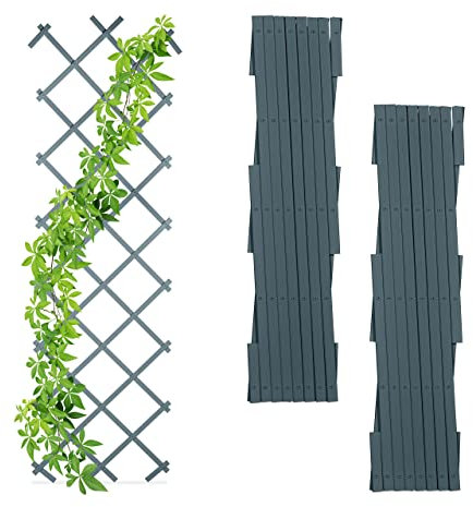 Relaxdays Grigliato per Rampicanti, Set da 3, Allungabile 180 cm, Graticolato per Piante, per Giardino, Plastica, Grigio