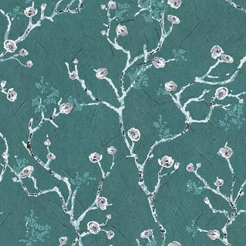 Profhome Asia Tapete 387394-GU glatte Vliestapete ohne Struktur türkis grau petrol weiß 0,53 m x 10,05 m / 5,33 m2