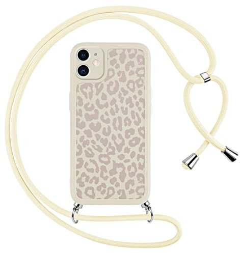Yoedge Handykette Handyhülle für iPhone 11 Hülle mit Band 6,1, Smartphone Necklace Schutzhülle mit Kordel zum Umhängen, Weich TPU Cremeweiß Silikon Leoparden Muster Stoßfest Bumper Case für iPhone 11