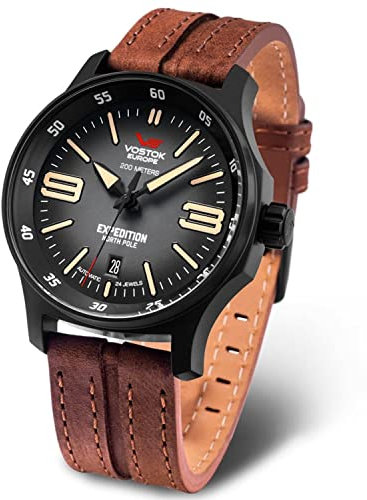 Vostok Europe Expedition North Pole 1 Montre à quartz analogique pour homme avec bracelet en cuir YN55-592C554, Sangle