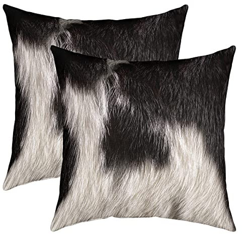 Kuhfell Kissenbezüge 45x45cm 2er Set Kissenbezüge Weiche Schwarz Weiß Tierhaut Kissenbezug Kissenhülle Zierkissenbezüge Rustikale Kuhfell Dekorative Sofakissen Couchkissen für Sofa