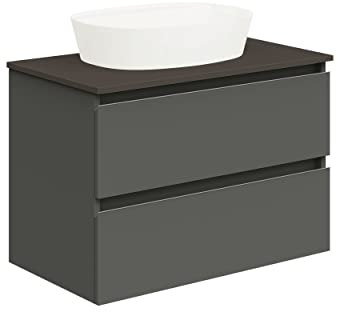 Baikal Conjunto de Mueble de Baño. Mueble Suspendido en Pared. Disponible en Distintas Medidas y Acabados. El Mueble se Entrega MONTADO. NUUR 80 cm Gris Oscuro