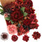 Floweroyal Künstliche Blumen Burgunderrot Seidenblumen Mischen Sie Dahlienrosen mit Stielen für DIY Hochzeits-Brautsträuße, Babydusche, Blumengesteck, Tischdekoration, Heimdekorationen.