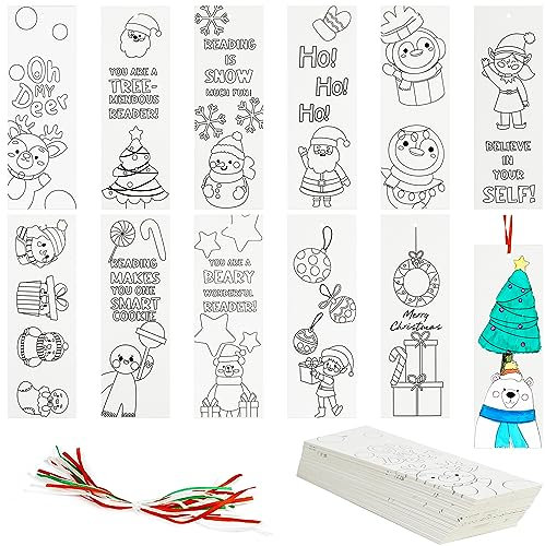 Belle Vous 72 tlgs Lesezeichen Weihnachten Set zum Selber Bemalen - Lesezeichen Kinder Mitgebsel - Lesezeichen Selber Machen für Lehrer, Schüler, Lesebegeisterte, Schule & für Geschenktüten