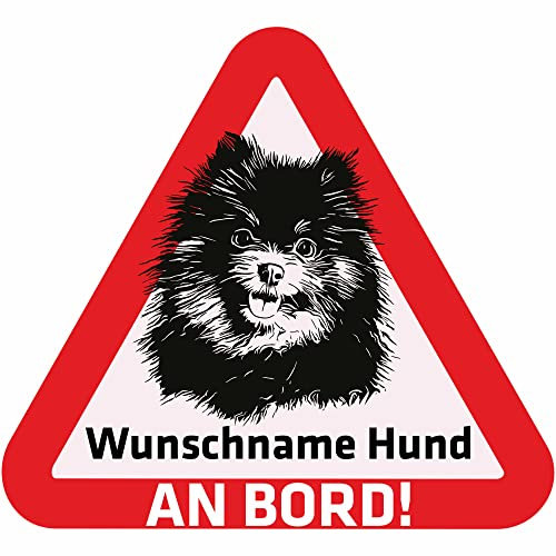 Indigos UG - Autoaufkleber selbst gestalten Namensaufkleber Hund 15 cm - Pomeranian - Sticker mit Name & Wunschtext personalisiert selbstklebend - Motorrad - LKW - Heckscheibenaufkleber