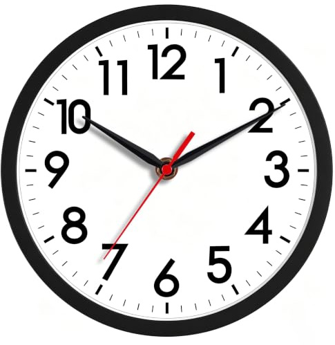 AKCISOT Wall Clock, Modern Small Wall Clocks Battery Operated 8 Inch, Silent Non-Ticking Analog Classic for Office, Home, Bathroom, Kitchen, Bedroom, School(Black)