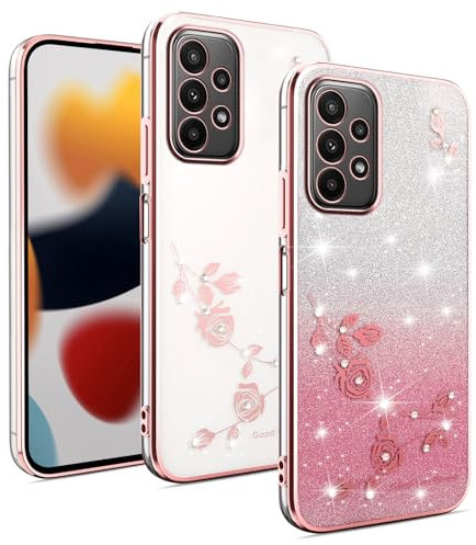 XINYEXIN Transparent Glitzer Hülle für Samsung Galaxy A23 5G/4G, Bling Glitter Handyhülle Ultradünn Stoßfest, Niedliche Glitzernde Schutzhülle für Frauen Mädchen - Roségold